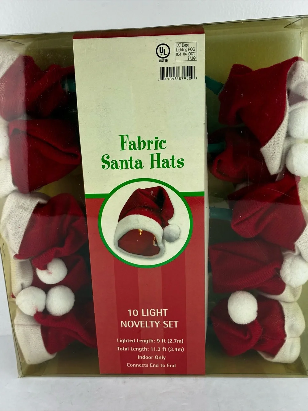 Fabric Santa Hats NIB Set of 2 String Lights